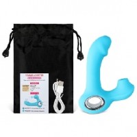 Vibrator with Clitoral Suction, Vibrating Tip, 12 Function, Silicone, Rechargeable, CYAN